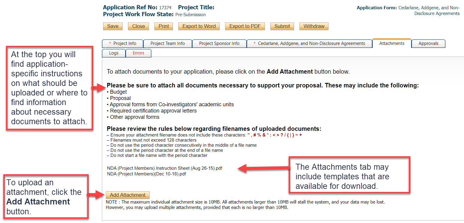 Research Initiatives & Services Attachments Tab